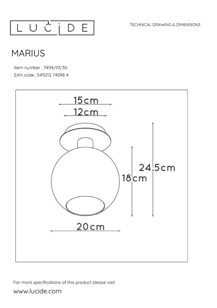 Marius taklampe - røykfarget/Svart-Taklamper-Lucide-LC74114/01/30-Lightup.no