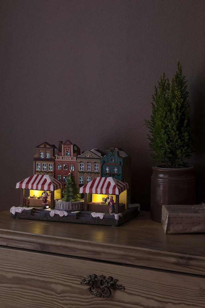 Mekanisk Juleby med 5 fargede LED bevegelse og musikk-Julebelysning dekor og pynt-Konstsmide-4231-000-Lightup.no