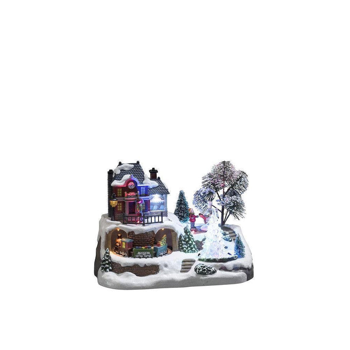 Mekanisk juleby med tog og akryltre-Julebelysning dekor og pynt-Konstsmide-3446-000-Lightup.no