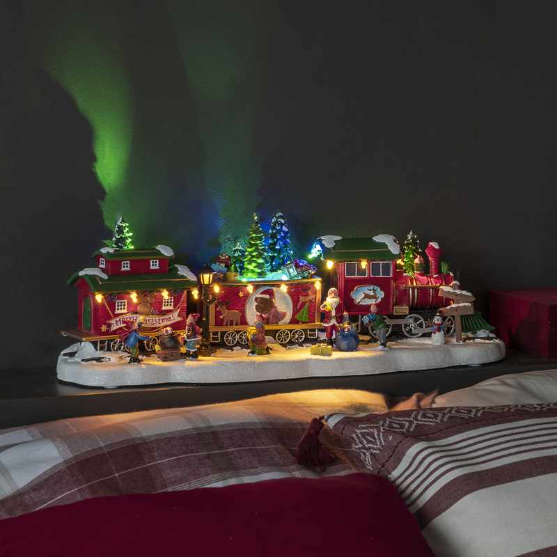 Mekanisk juletog med 19 fargede LED bevegelse og musikk-Julebelysning dekor og pynt-Konstsmide-4235-000-Lightup.no