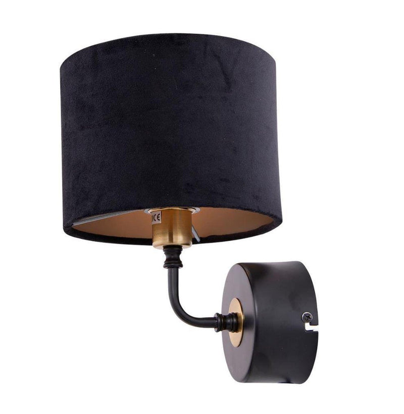 Merida vegglampe med velour lampeskjerm - Svart/Messing-Vegglamper-Scanlight-169010-Lightup.no