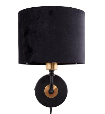 Merida vegglampe med velour lampeskjerm - Svart/Messing-Vegglamper-Scanlight-169010-Lightup.no