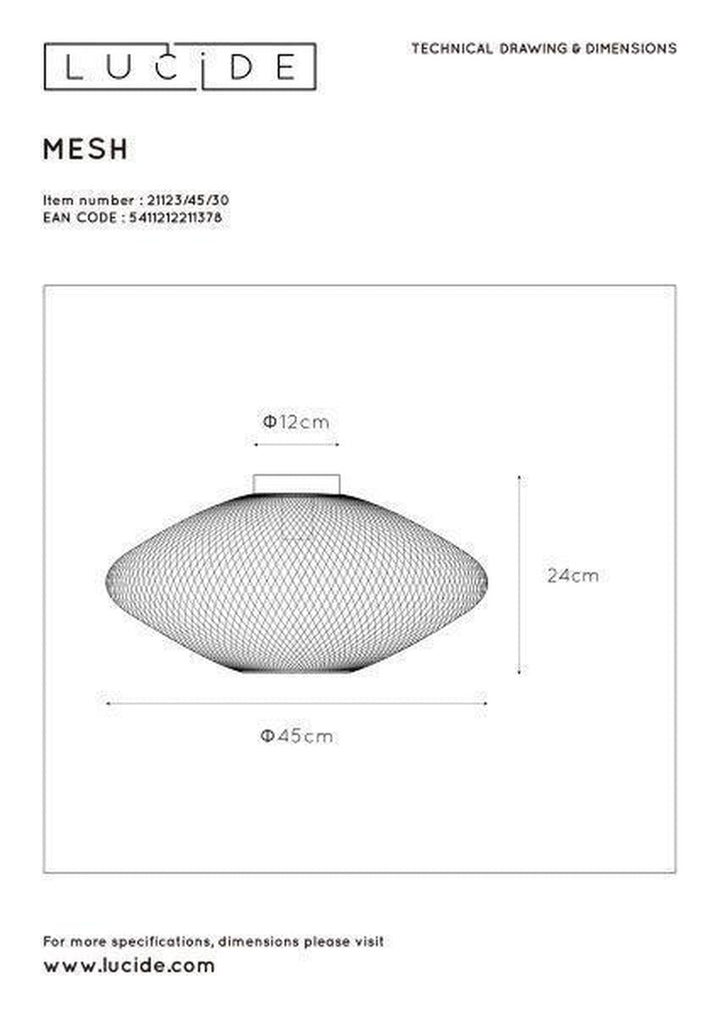 Mesh taklampe 45 cm-Taklamper-Lucide-Messing-LC21123/45/02-Lightup.no