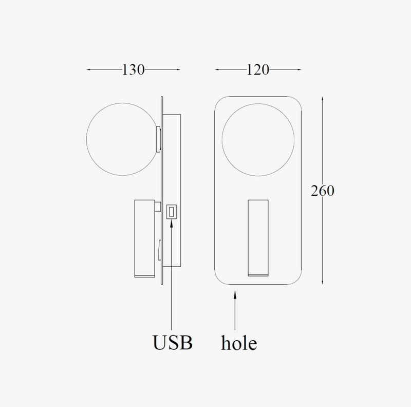 Mooni vegglampe USB - Svart-Vegglamper-NorDesign-379630205-Lightup.no