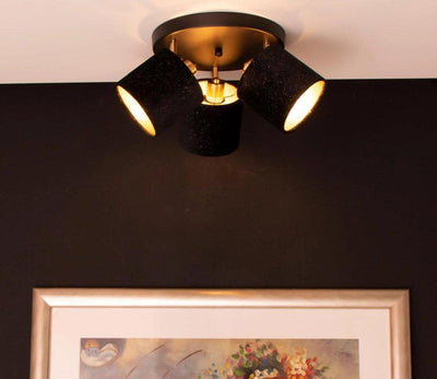 Napoli taklampe 3 lys glitter velour - Svart/Messing-Taklamper-Scanlight-169149-Lightup.no