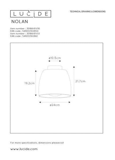 Nolan taklampe 24 cm - Svart-Taklamper-Lucide-LC30188/01/30-Lightup.no