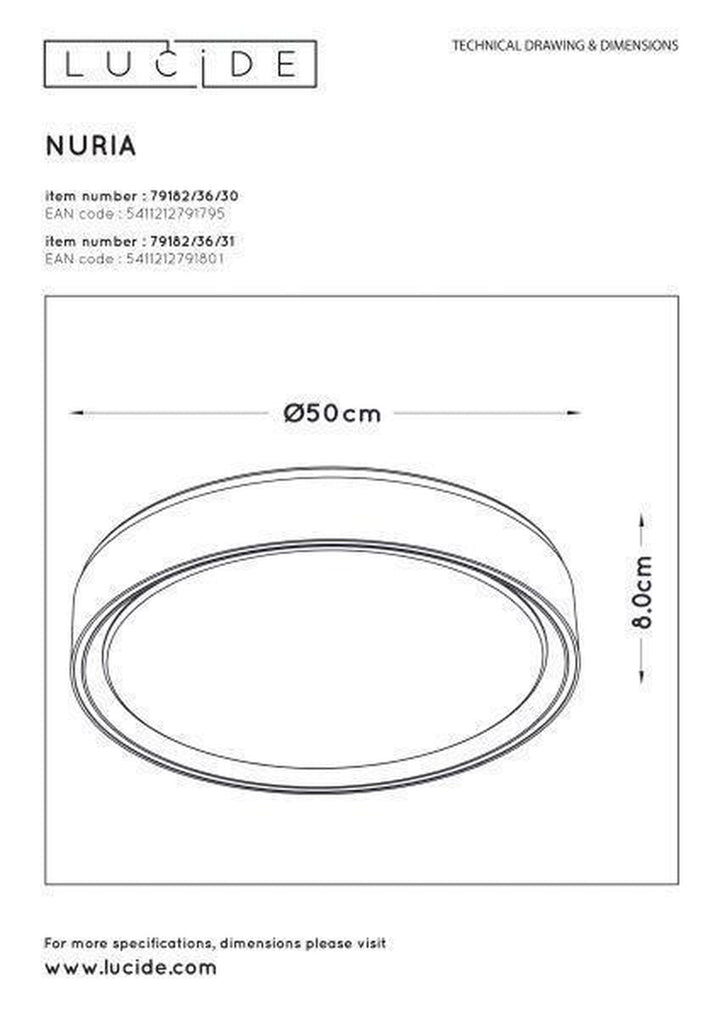 Nuria taklampe 50 cm 36 watt 2700 Kelvin 3-step dim-Taklamper-Lucide-Svart-LC79182/36/30-Lightup.no