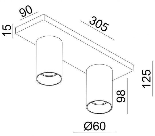 OZ K2 taklampe med 2 spotter og reflektor-Taklamper-NorDesign-Svart-364490005+774490205-Lightup.no