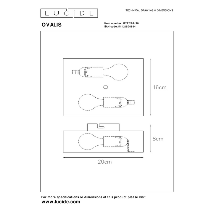 Ovalis vegglampe opp/ned - Svart/gull-Vegglamper-Lucide-LC12222/02/30-Lightup.no