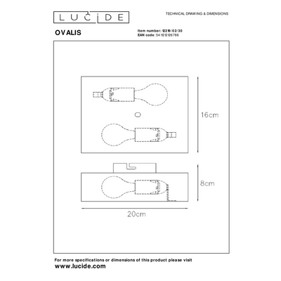Ovalis vegglampe opp/ned - Svart/hvit-Vegglamper-Lucide-lc12219/02/30-Lightup.no