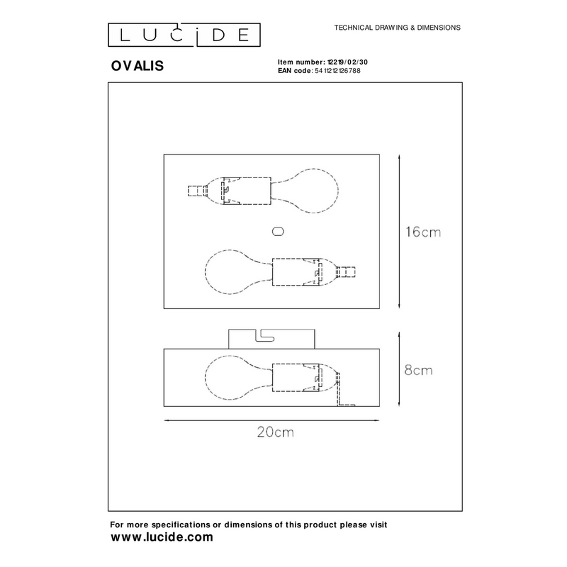 Ovalis vegglampe opp/ned - Svart/hvit-Vegglamper-Lucide-lc12219/02/30-Lightup.no