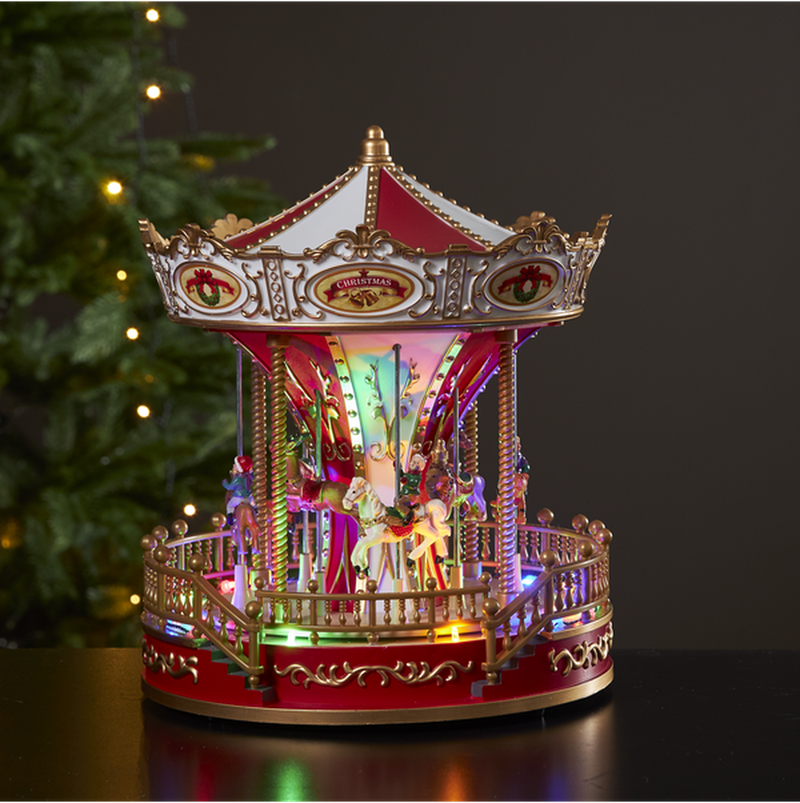 Panorama Largeville karusell spiller julesanger - Batteridrevet-Julebelysning dekor og pynt-Star Trading-992-52-Lightup.no
