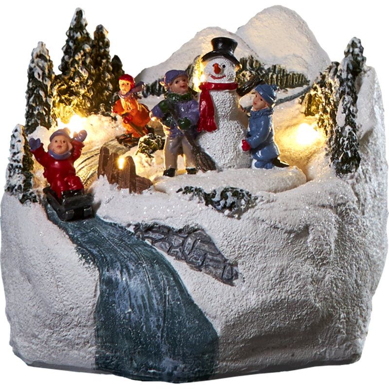 Panorama Winterville med barn og snømann - Batteridrevet-Julebelysning dekor og pynt-Star Trading-992-58-Lightup.no