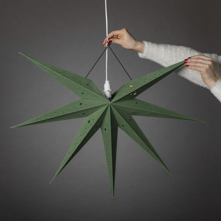 Pappstjerne 60 cm - Grønn fløyel/Gull innside-Julebelysning adventstjerne-Konstsmide-5950-900-Lightup.no