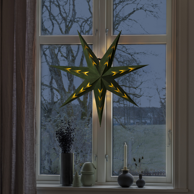 Pappstjerne 78 cm - Grønn fløyel/Gull innside-Julebelysning adventstjerne-Konstsmide-5953-900-Lightup.no
