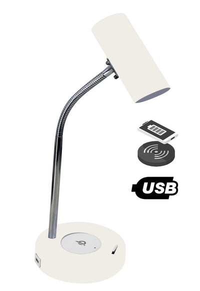 Patra bordlampe med trådløslader og usb - Hvit-Bordlamper-Scanlight-169177-Lightup.no