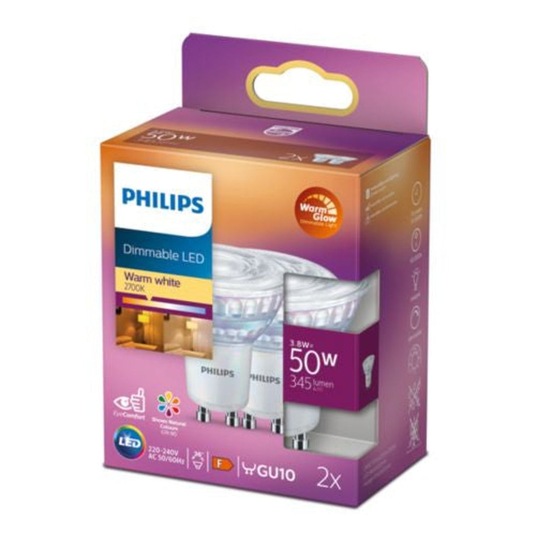 Philips 3,8W (50W), warmglow dimbar GU10 LED RA90 - 2 pakning-LED-pære GU10-Philips-929002065718-Lightup.no