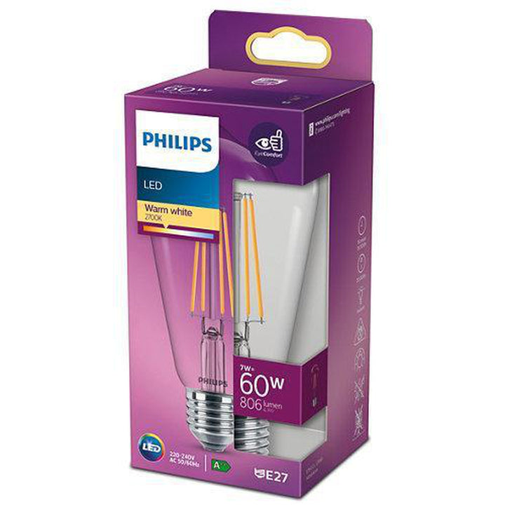 Philips 7W LED filament (60W) 60mm-LED-pære E27 sokkel-Philips-Hvit-929001387655-Lightup.no