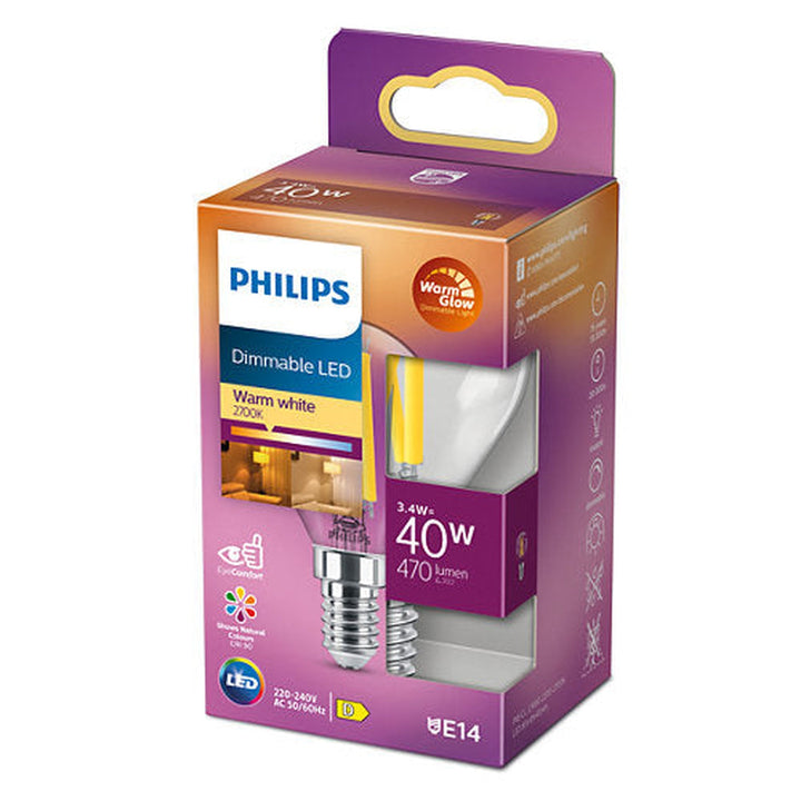 Philips E14 LED mignon 3,4 watt (40W) Warmglow - Dimbar-LED-pære E14 sokkel-Philips-Klar-929003013101-Lightup.no