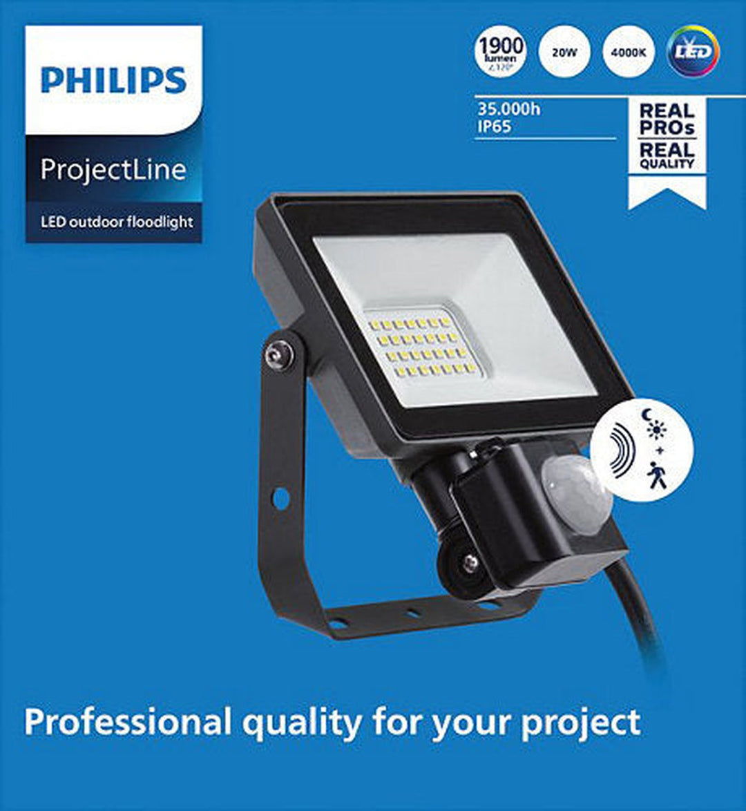 Philips ProjectLine lyskaster utendørs 20W 4000K IP65 m/bevegelsessensor - Svart-Utebelysning lyskaster-Philips-911401863484-Lightup.no