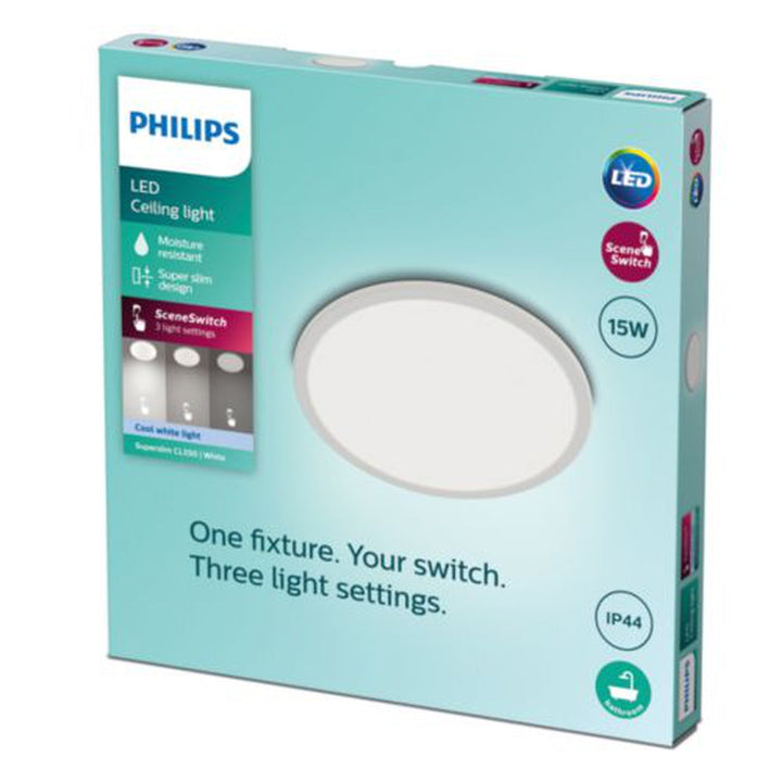 Philips superslim taklampe 25 cm 15W 4000 IP44 Kelvin 3-step dim - Hvit-Taklamper-Philips-929002667601-Lightup.no