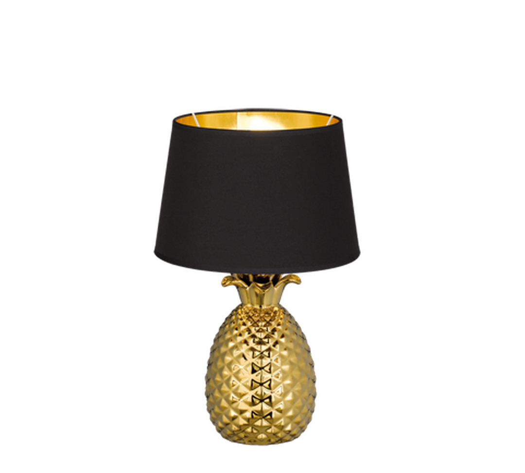 Pineapple bordlampe 43 cm - Gullfarget med svart skjerm-Bordlamper-Reality-Gull / Svart-Trl__R50431079-Lightup.no