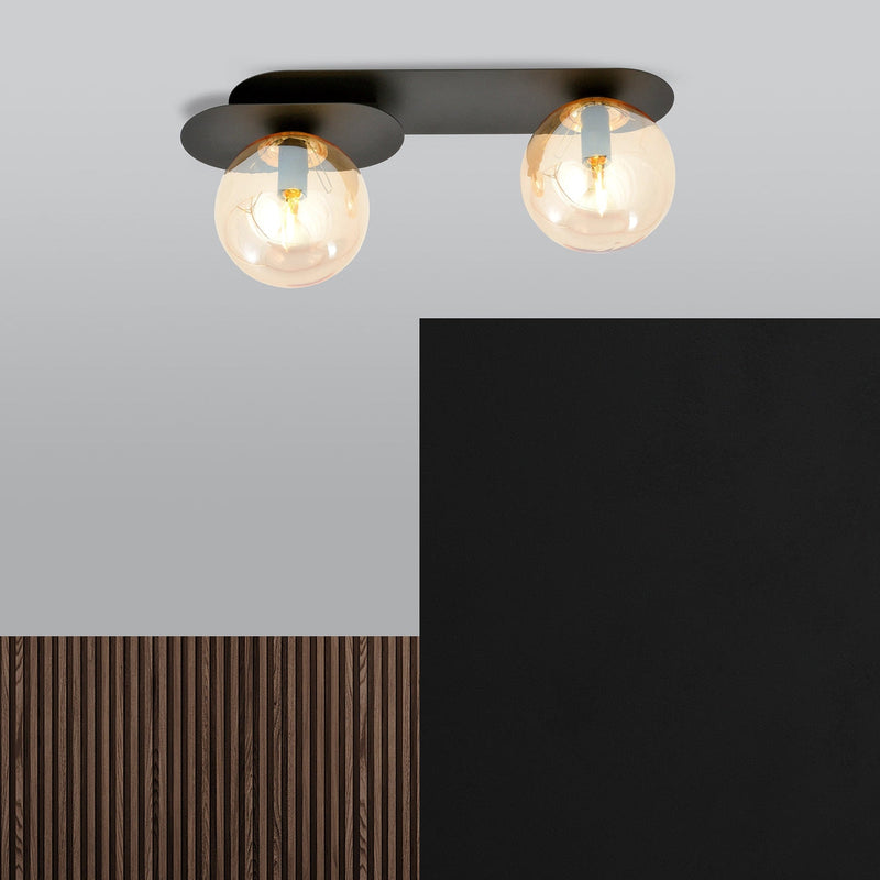 Plaza taklampe 2 lys - Svart/Amberfarget-Taklamper-Emibig-1120/2-Lightup.no