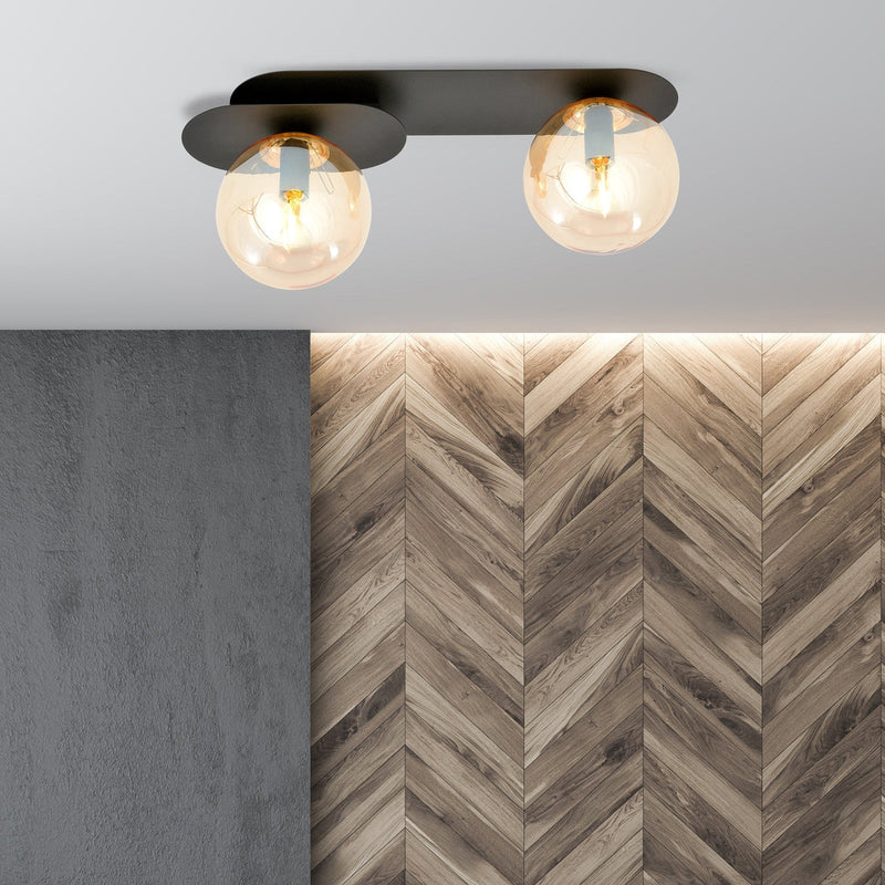 Plaza taklampe 2 lys - Svart/Amberfarget-Taklamper-Emibig-1120/2-Lightup.no