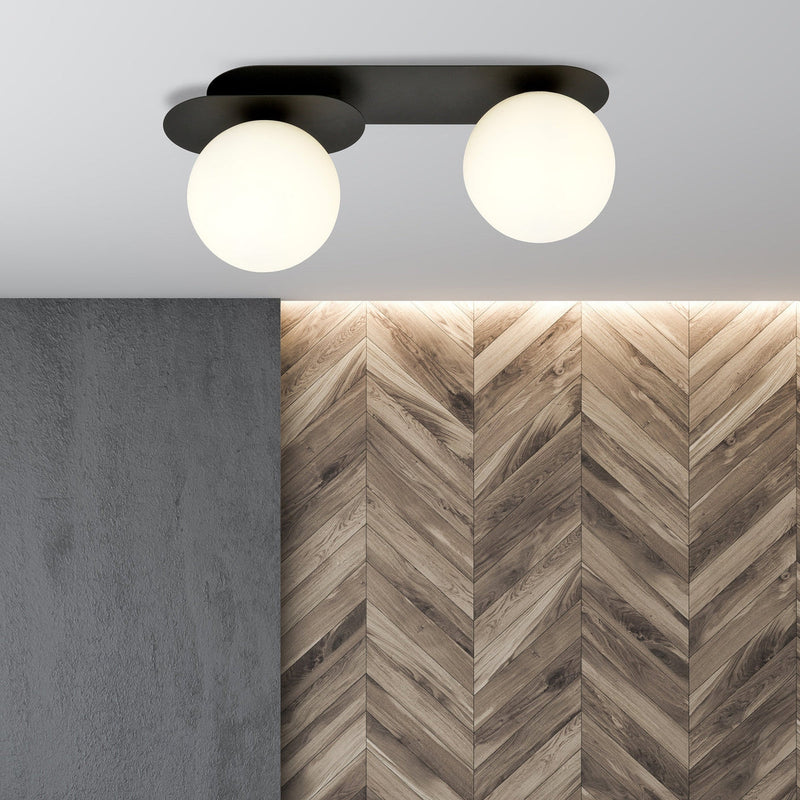 Plaza taklampe 2 lys - Svart/Opal-Taklamper-Emibig-1118/2-Lightup.no