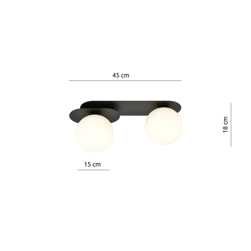 Plaza taklampe 2 lys - Svart/Opal-Taklamper-Emibig-1118/2-Lightup.no