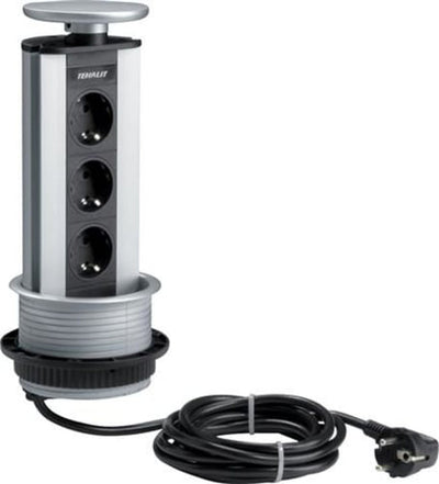 Pop-up uttak for innfelling 3 stikkontakter - Antrasitt/Aluminium-Elektro stikkontakter-Lightup.no-1217403-Lightup.no
