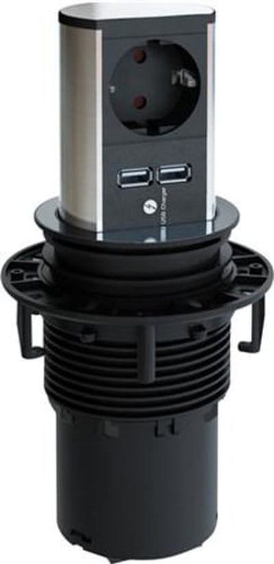 Pop-up uttak heving/senking 1 x schuko 2 x USB lader - Rustfritt stål-Elektro stikkontakter-Lightup.no-1562000-Lightup.no