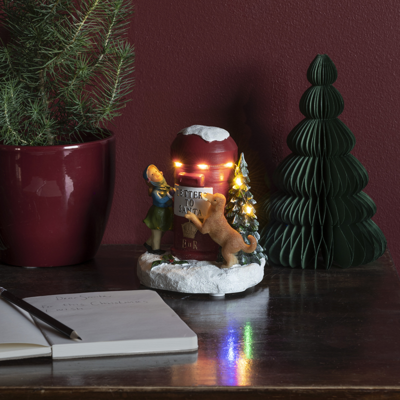 Postkasse med barn og hund - Batteridrevet-Julebelysning dekor og pynt-Konstsmide-4212-000-Lightup.no