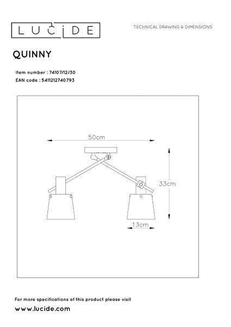 Quinny taklampe 2 lys - Svart-Taklamper-Lucide-LC74107/12/30-Lightup.no