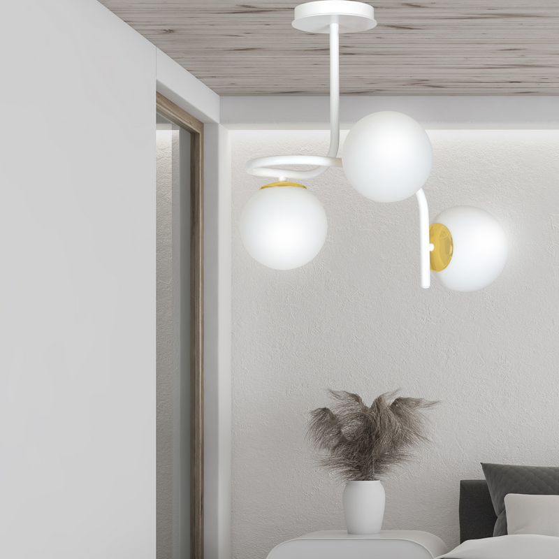 Ragnar 3 taklampe - Hvit/Opal/Gullfarget-Taklamper-Emibig-1033/3-Lightup.no