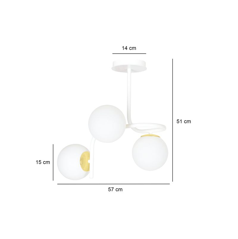 Ragnar 3 taklampe - Hvit/Opal/Gullfarget-Taklamper-Emibig-1033/3-Lightup.no