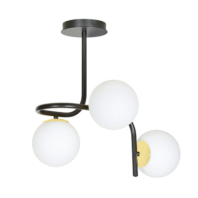 Ragnar 3 taklampe - Svart/Opal/Gullfarget-Taklamper-Emibig-1032/3-Lightup.no