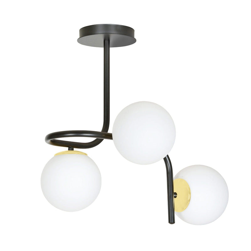 Ragnar 3 taklampe - Svart/Opal/Gullfarget-Taklamper-Emibig-1032/3-Lightup.no
