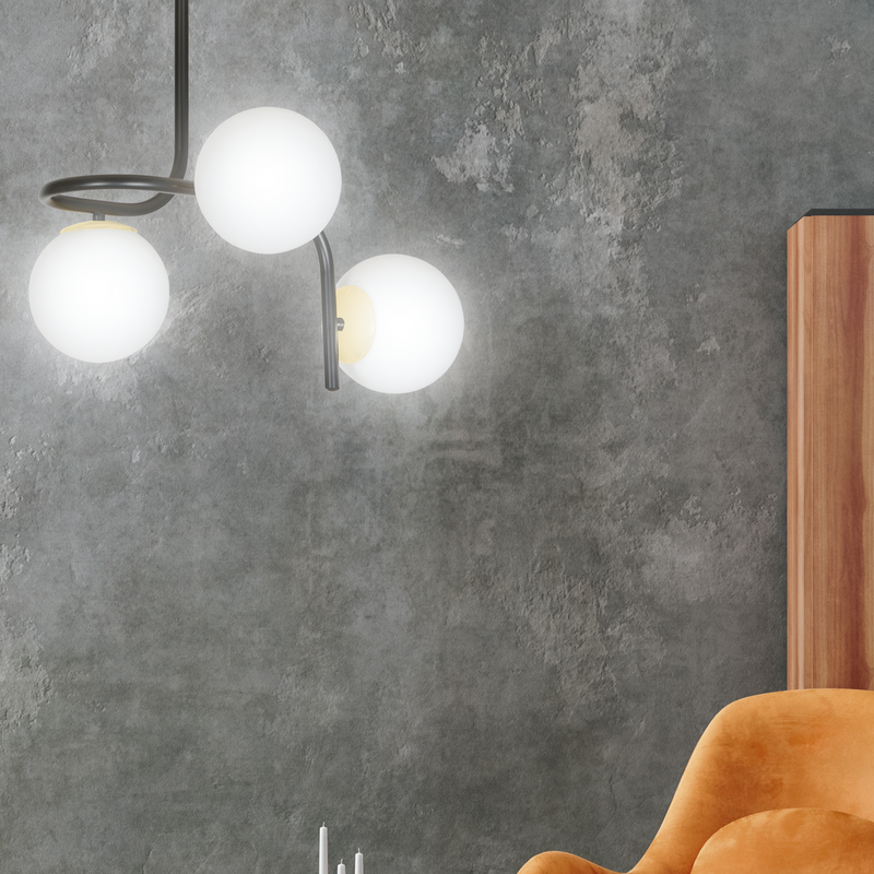 Ragnar 3 taklampe - Svart/Opal/Gullfarget-Taklamper-Emibig-1032/3-Lightup.no