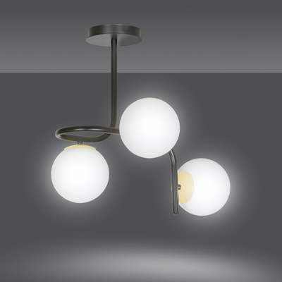 Ragnar 3 taklampe - Svart/Opal/Gullfarget-Taklamper-Emibig-1032/3-Lightup.no