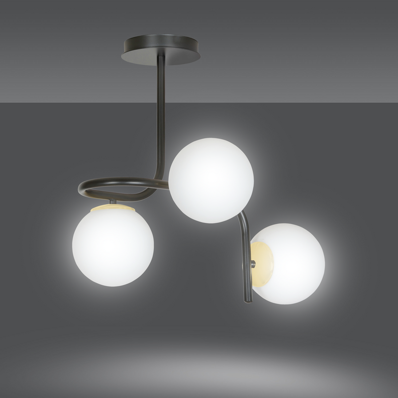 Ragnar 3 taklampe - Svart/Opal/Gullfarget-Taklamper-Emibig-1032/3-Lightup.no