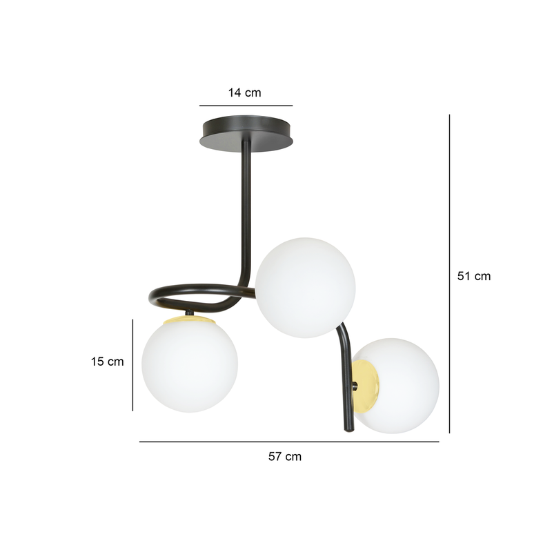 Ragnar 3 taklampe - Svart/Opal/Gullfarget-Taklamper-Emibig-1032/3-Lightup.no