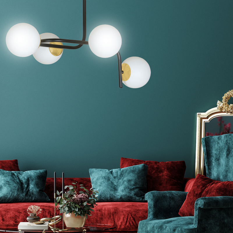 Ragnar 4 taklampe - Svart/Opal/Gullfarget-Taklamper-Emibig-1032/4A-Lightup.no