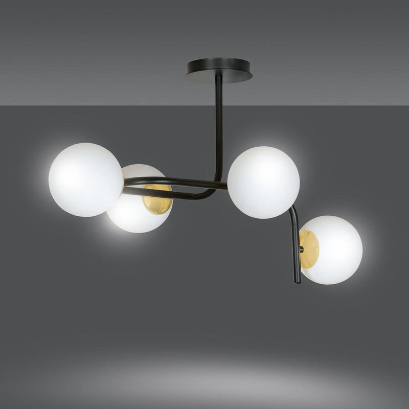 Ragnar 4 taklampe - Svart/Opal/Gullfarget-Taklamper-Emibig-1032/4A-Lightup.no