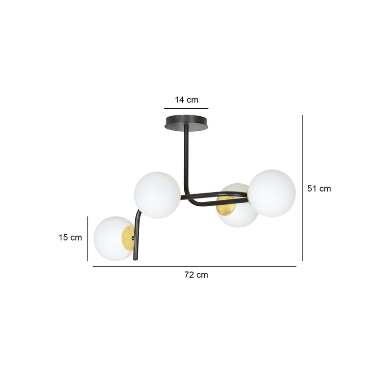 Ragnar 4 taklampe - Svart/Opal/Gullfarget-Taklamper-Emibig-1032/4A-Lightup.no