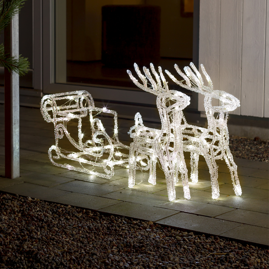 Reinsdyr med slede 12 blinkede og 84 statiske varmhvite led IP44-Julebelysning dekor og pynt ute-Konstsmide-Hvit-6192-103-Lightup.no
