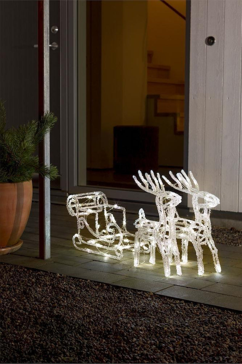 Reinsdyr med slede 12 blinkede og 84 statiske varmhvite led IP44-Julebelysning dekor og pynt ute-Konstsmide-Hvit-6192-103-Lightup.no