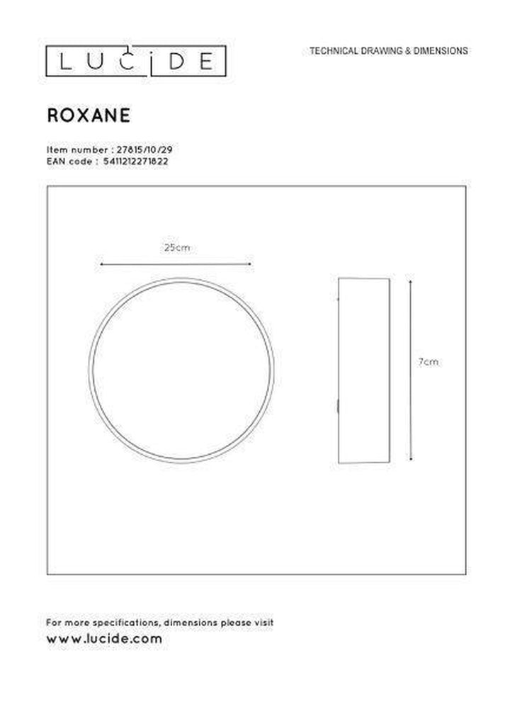 Roxane round taklampe 25 cm IP54 10 watt 2700 Kelvin - Antrasitt-Taklamper-Lucide-LC27815/10/29-Lightup.no