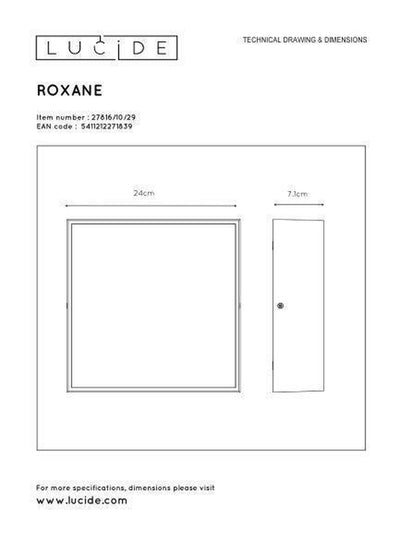 Roxane square taklampe IP54 10 watt 2700 Kelvin - Antrasitt-Taklamper-Lucide-LC27816/10/29-Lightup.no