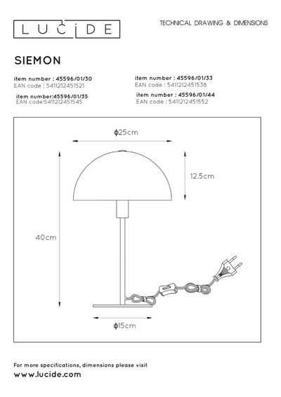 Siemon bordlampe - Orkergul-Bordlamper-Lucide-LC45596/01/44-Lightup.no